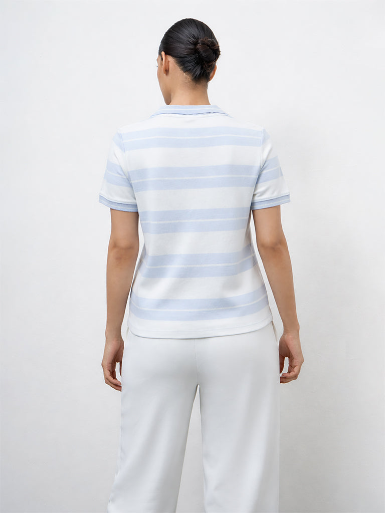 Nuoflexx Light Blue Striped Cotton T-Shirt