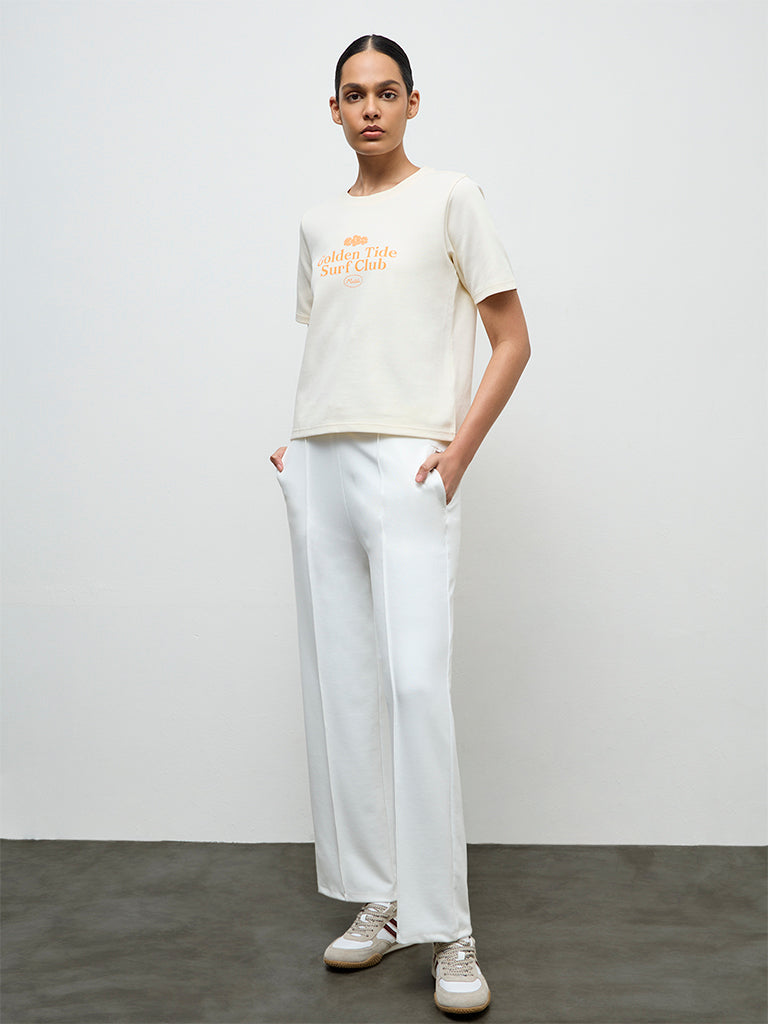 Nuoflexx Cream Printed Cotton-Blend T-Shirt