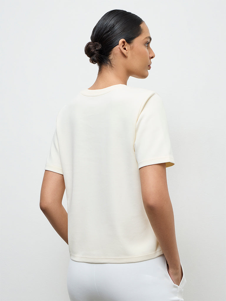 Nuoflexx Cream Printed Cotton-Blend T-Shirt