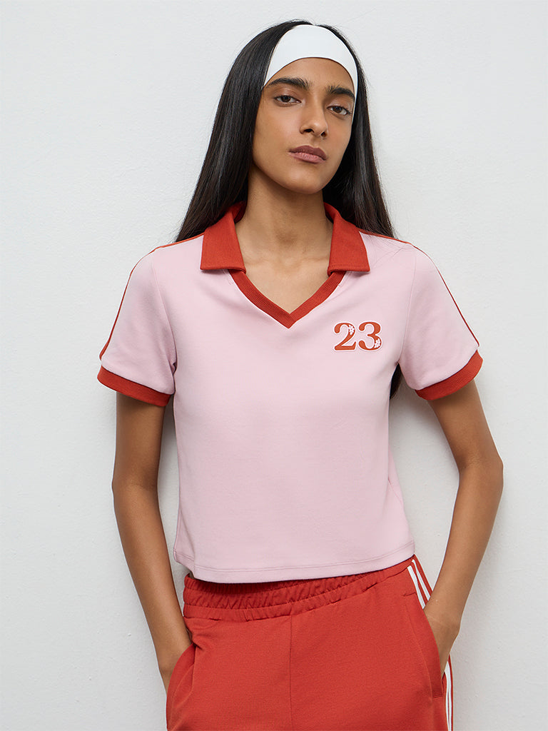 Nuoflexx Pink Numerical-Detail Cotton-Blend T-Shirt