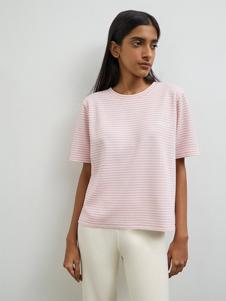 Nuoflexx Light Pink Striped Cotton-Blend T-Shirt