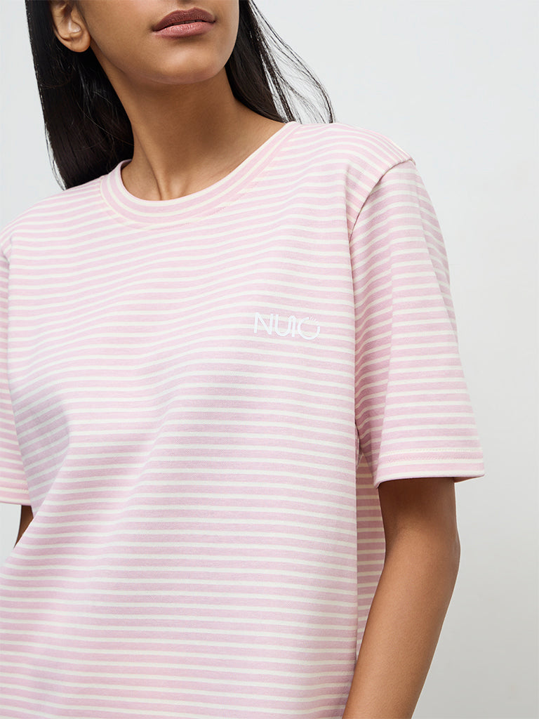 Nuoflexx Light Pink Striped Cotton-Blend T-Shirt