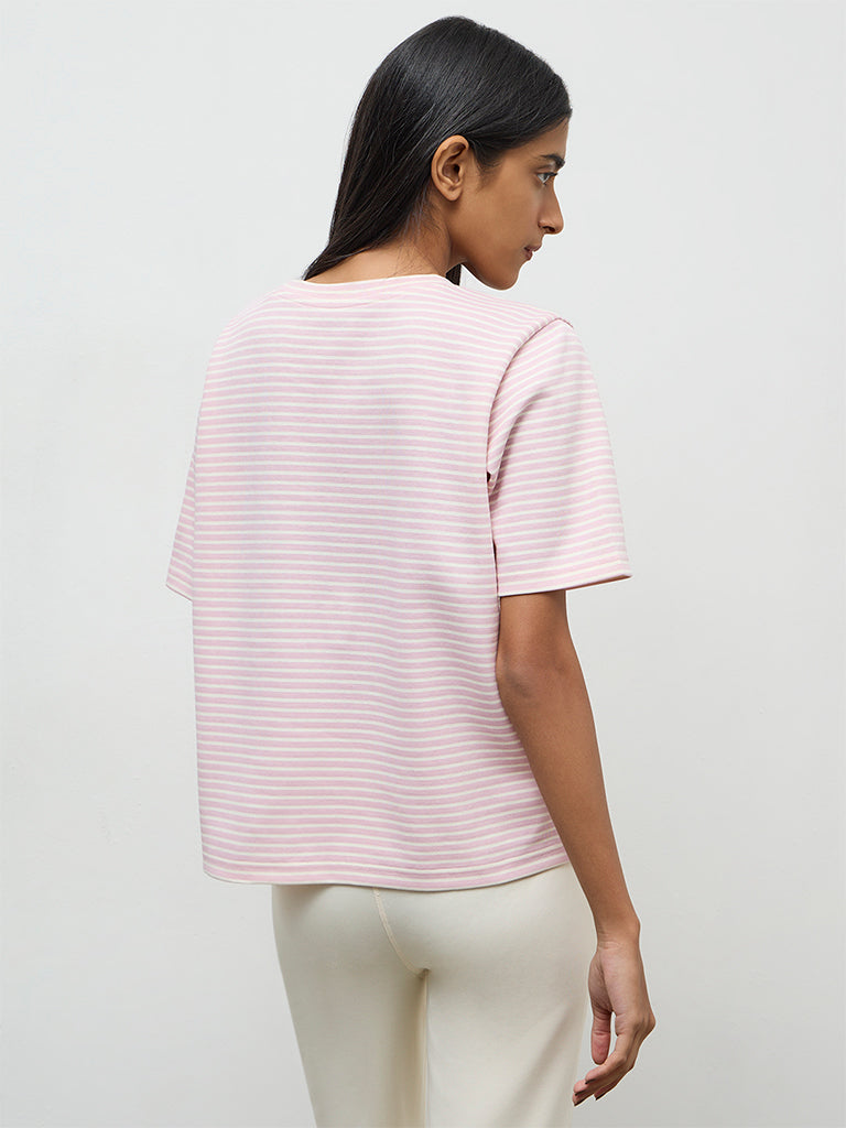 Nuoflexx Light Pink Striped Cotton-Blend T-Shirt
