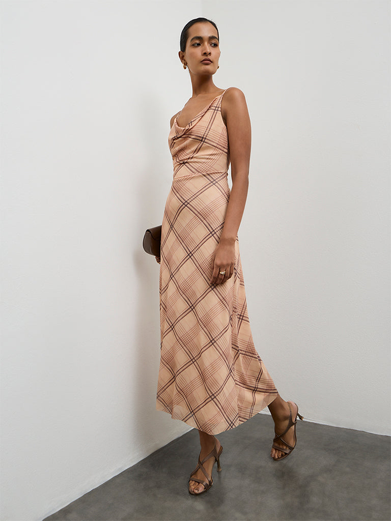 Buy Wardrobe Beige Checks Design A Line Dress from Westside