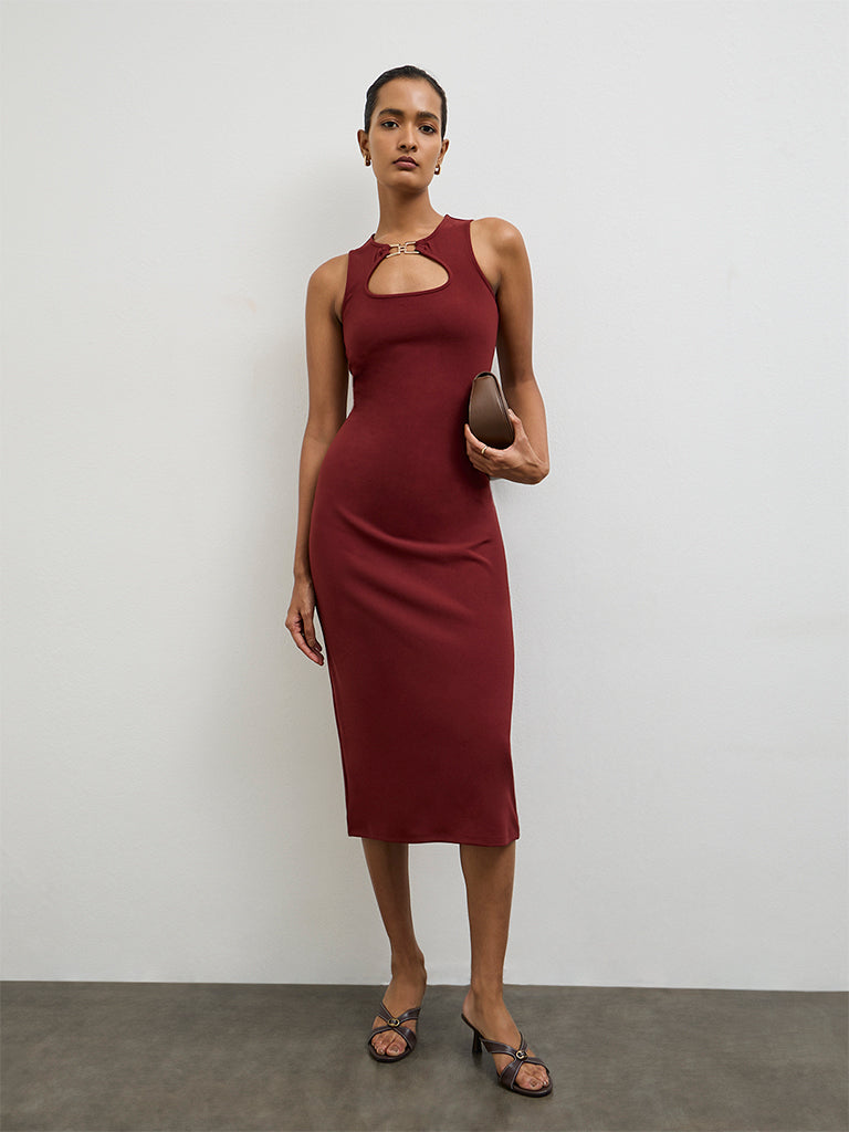 Wardrobe Red Hardware Detailed Bodycon Dress