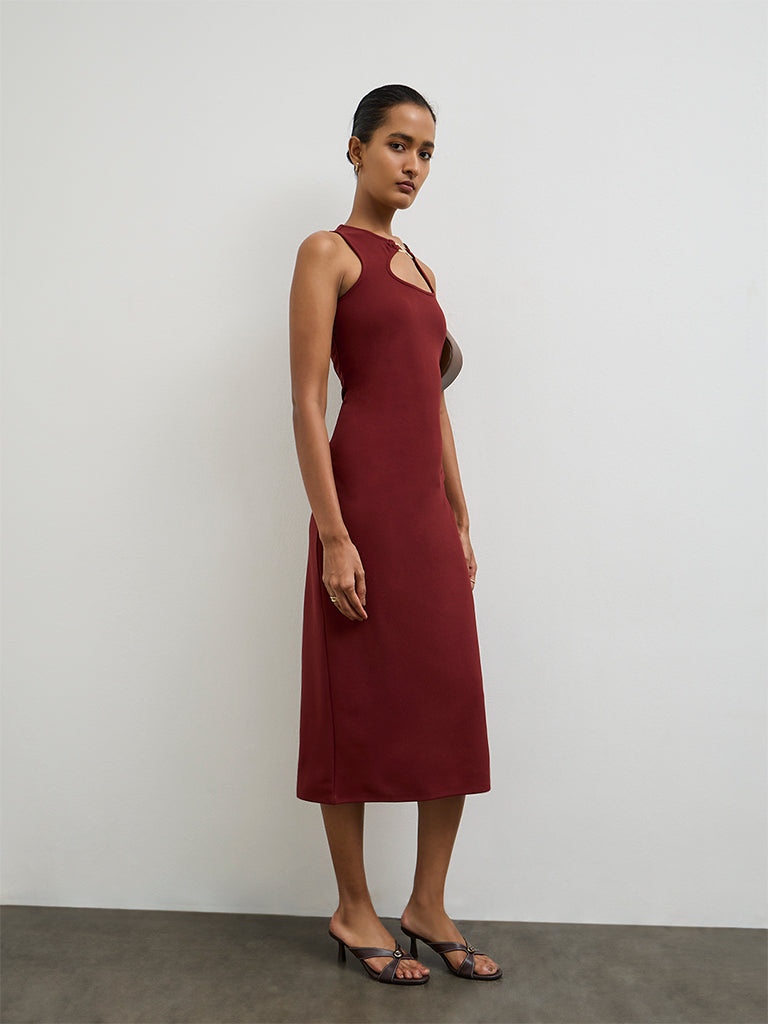 Wardrobe Red Hardware Detailed Bodycon Dress