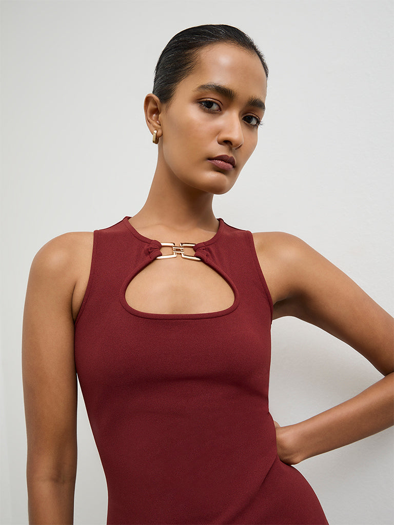 Wardrobe Red Hardware Detailed Bodycon Dress
