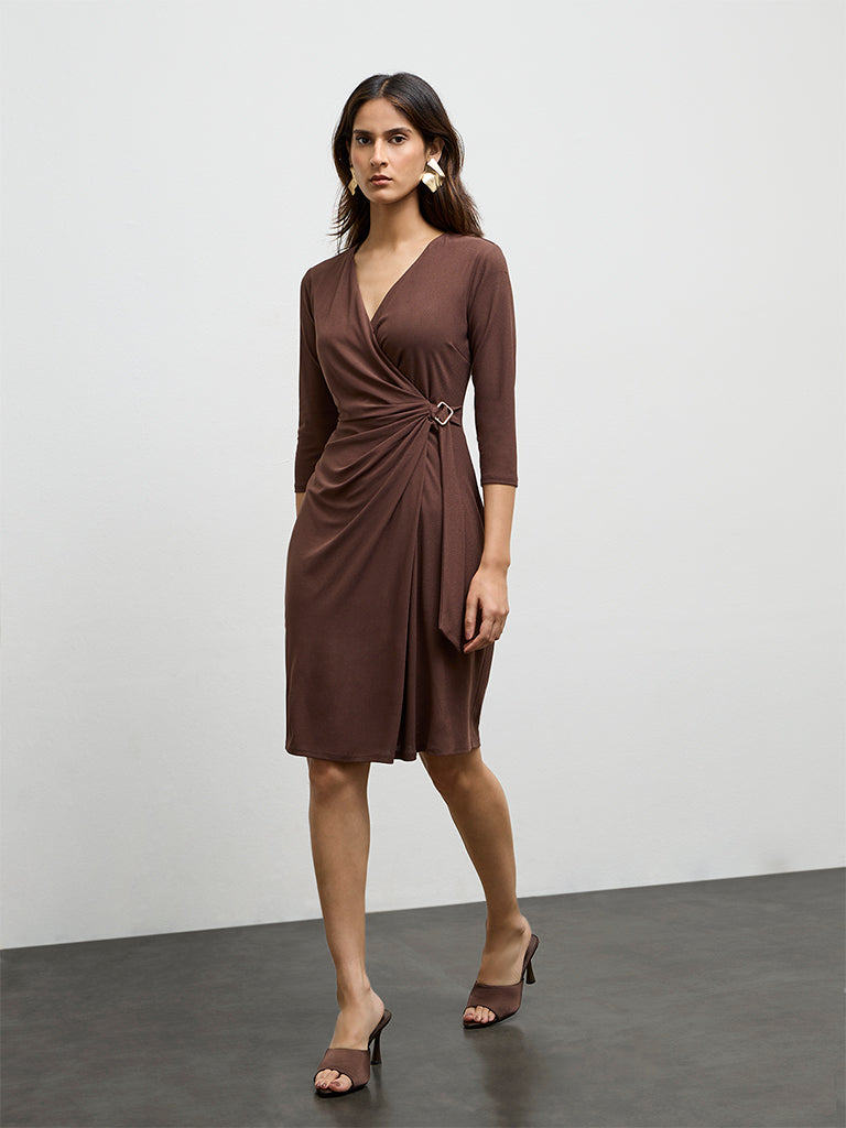 dark brown wrap dress Shop Dress Pant Brown for Men Online main image 0