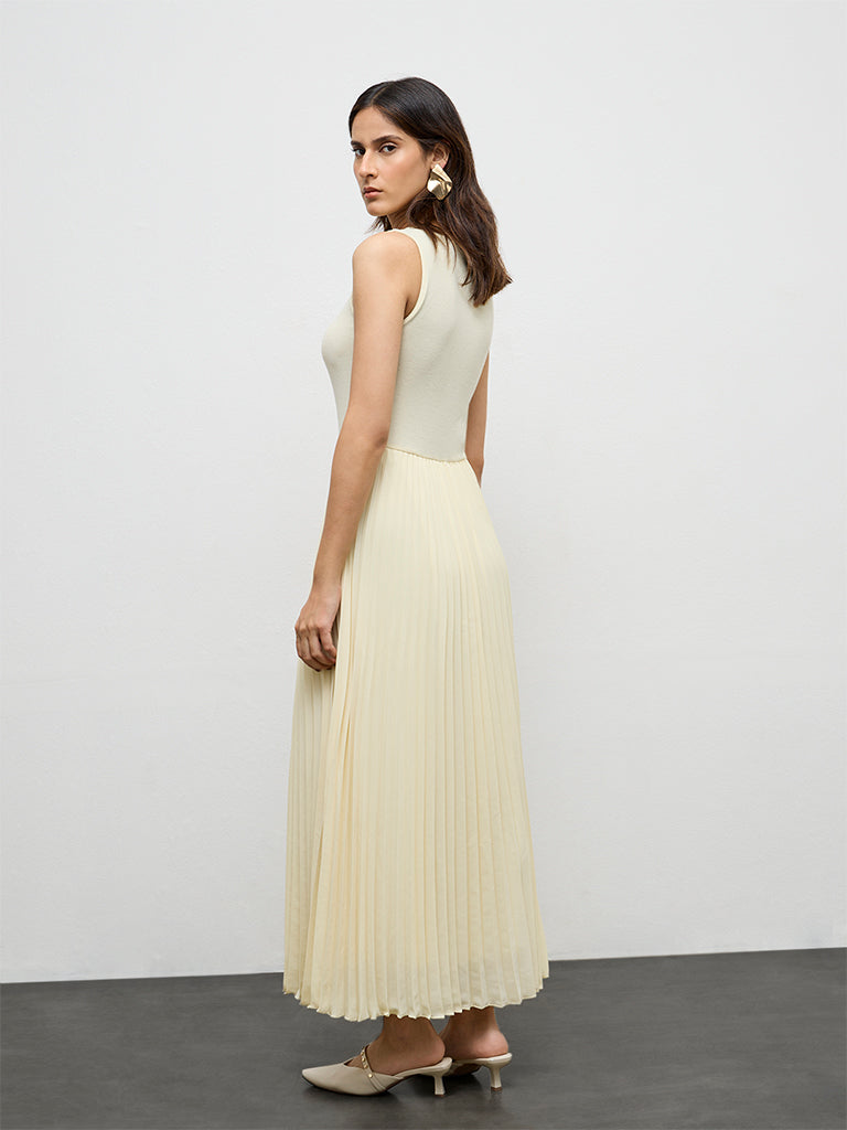 Wardrobe Light Yellow Accordion Pleated A-Line Dress