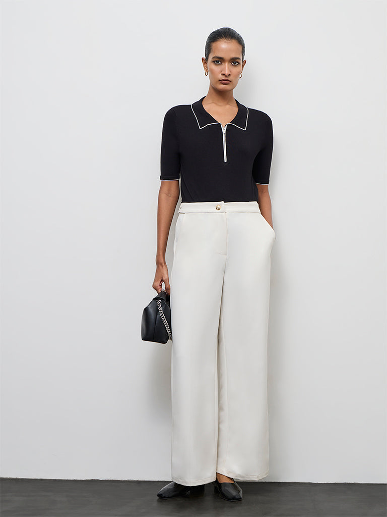 Wardrobe Black Solid Quarter-Zip Top