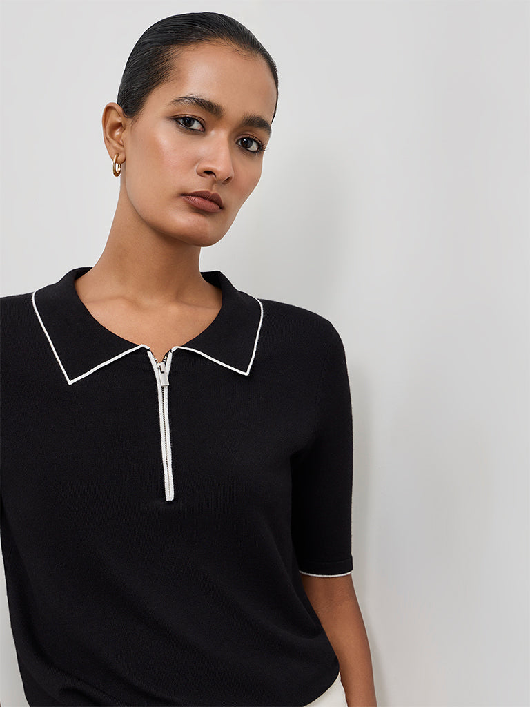 Wardrobe Black Solid Quarter-Zip Top