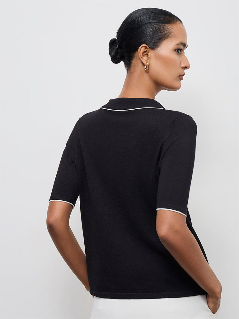 Wardrobe Black Solid Quarter-Zip Top