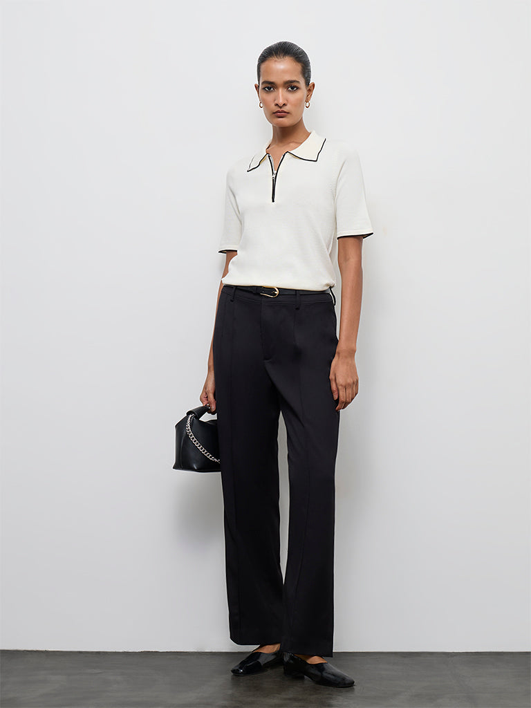 Wardrobe Ivory Solid Quarter-Zip Top