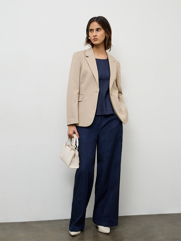 Wardrobe Beige Solid Blazer