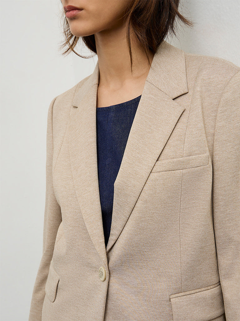 Wardrobe Beige Solid Blazer