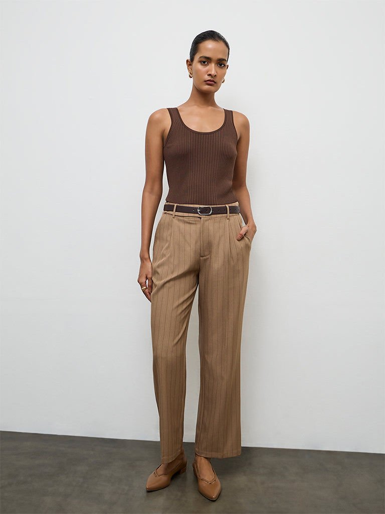 Wardrobe Dark Brown Ribbed Tank Top