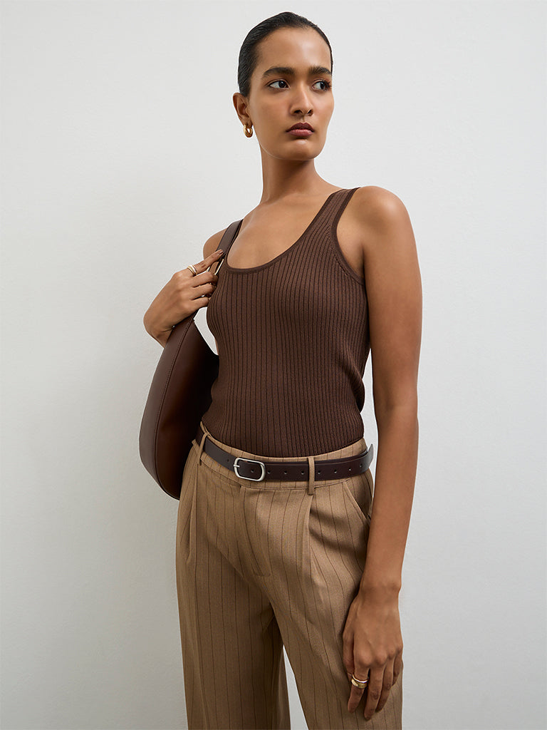 Wardrobe Dark Brown Ribbed Tank Top