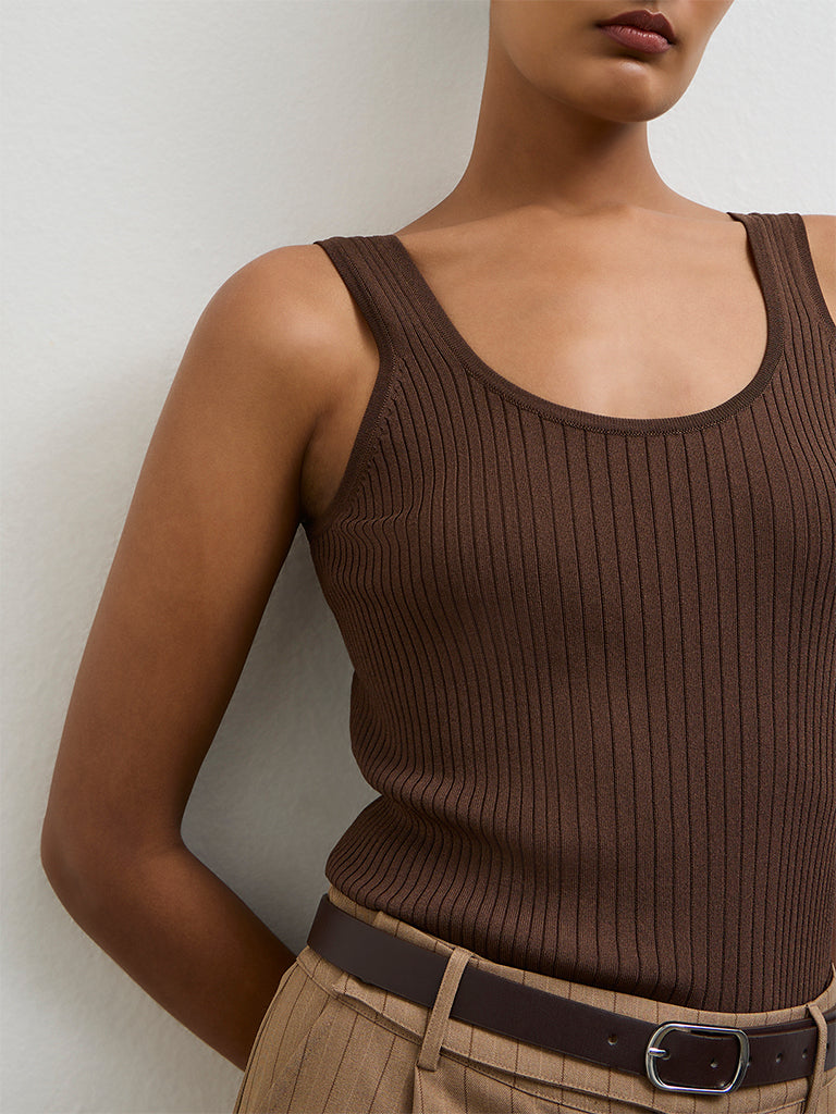 Wardrobe Dark Brown Ribbed Tank Top
