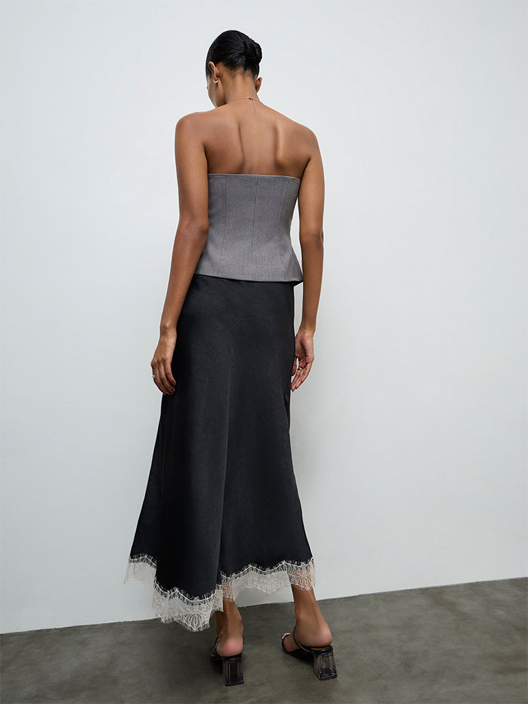 Wardrobe Black Lace-Detailed High-Rise Skirt