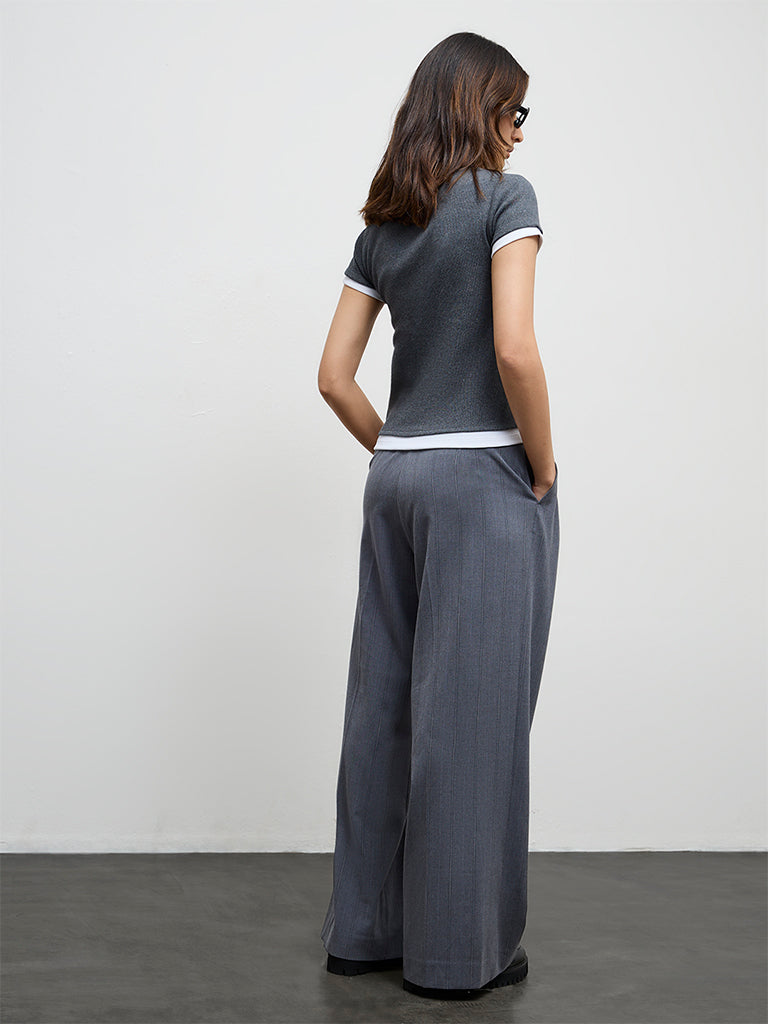 Wardrobe Grey Striped High-Rise Trousers