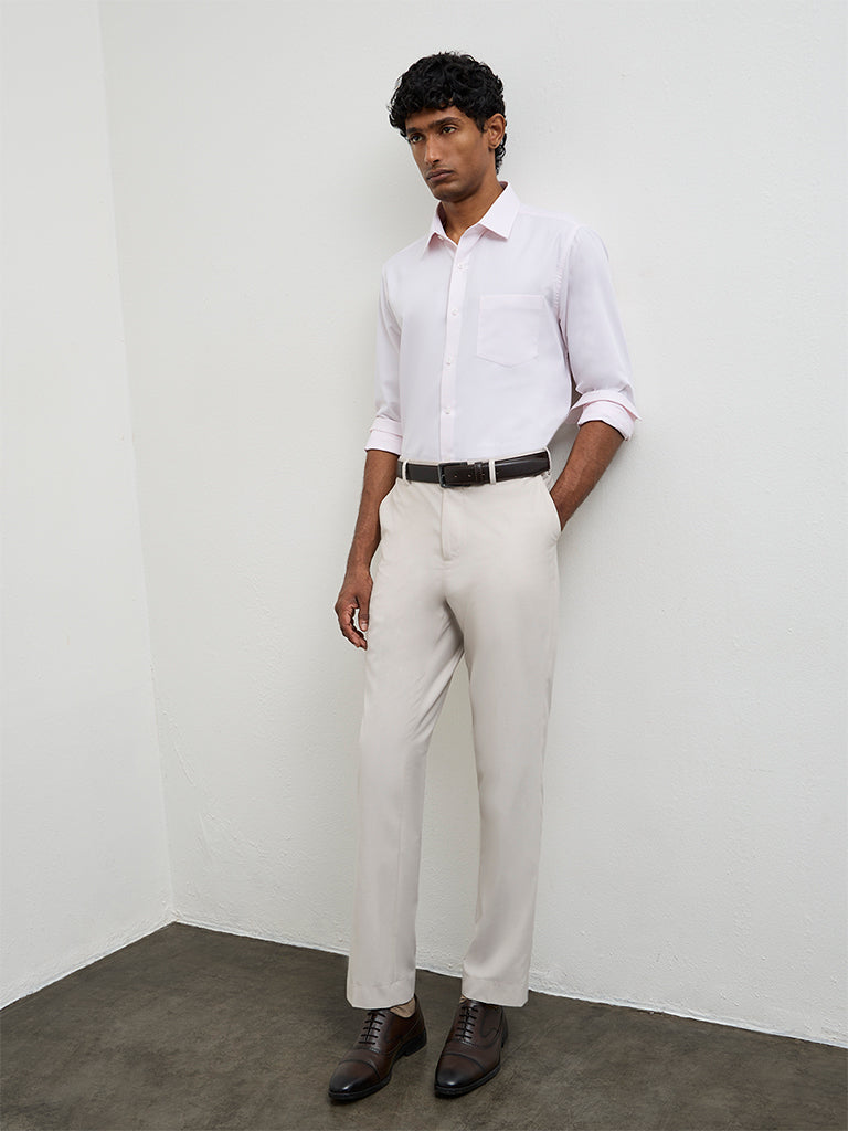 WES Formals Pink Slim-Fit Cotton Shirt