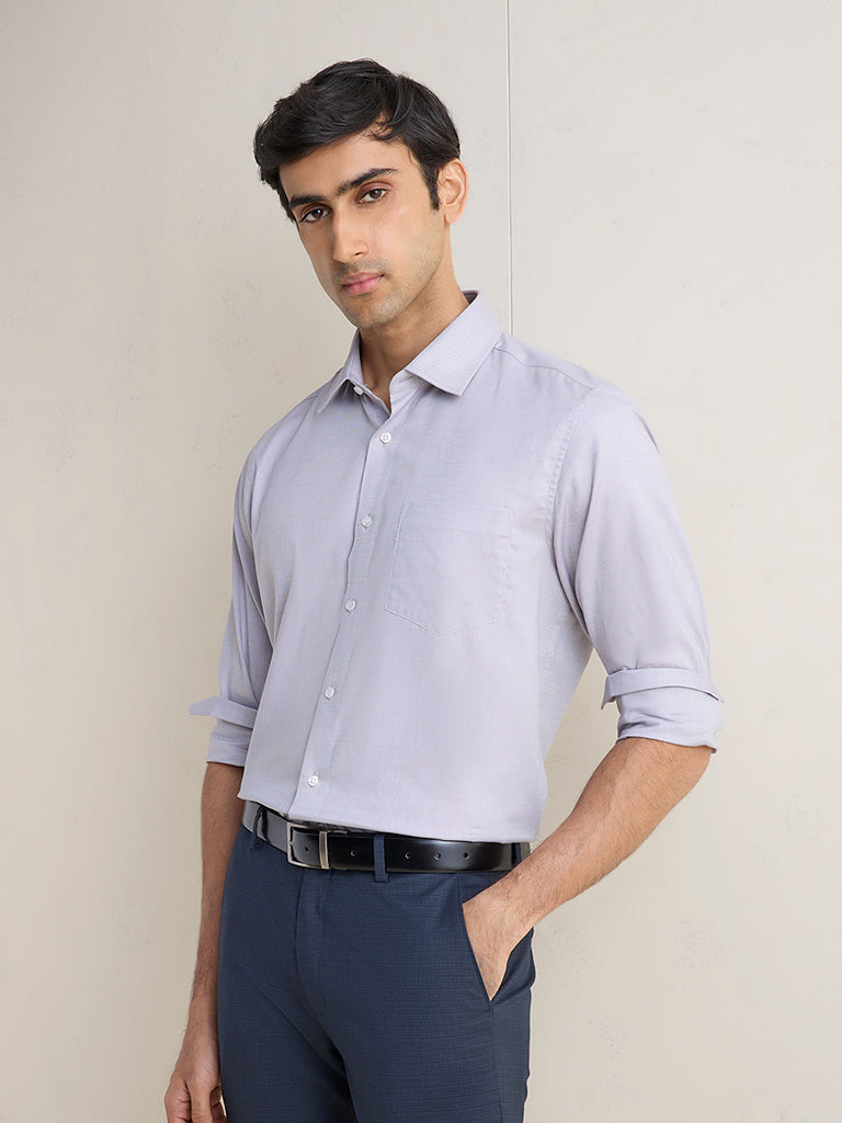 WES Formals Grey Slim-Fit Cotton Shirt