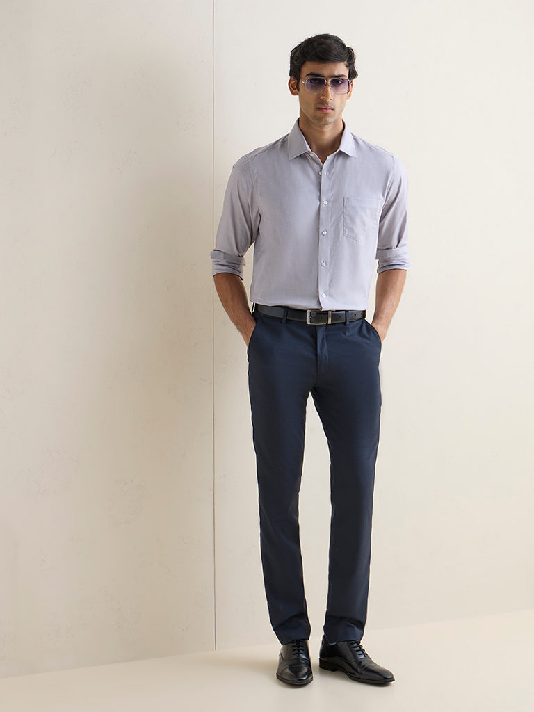 WES Formals Grey Slim-Fit Cotton Shirt