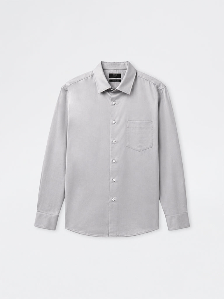 WES Formals Grey Slim-Fit Cotton Shirt
