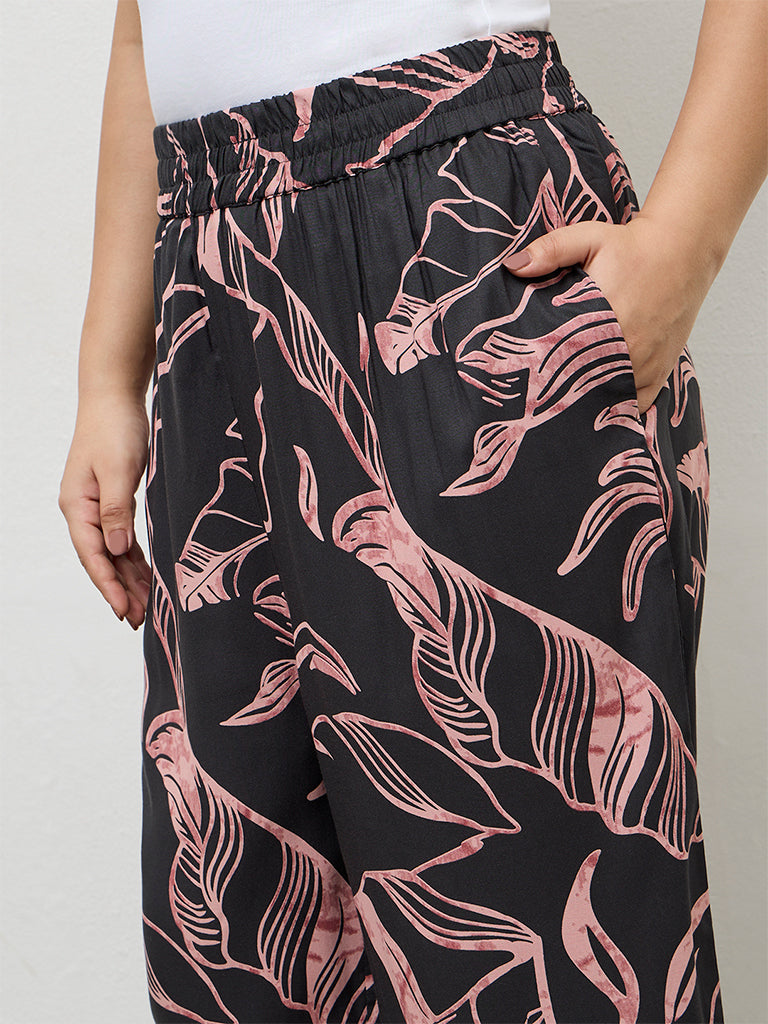Diza Charcoal Leaf Pattern Palazzos