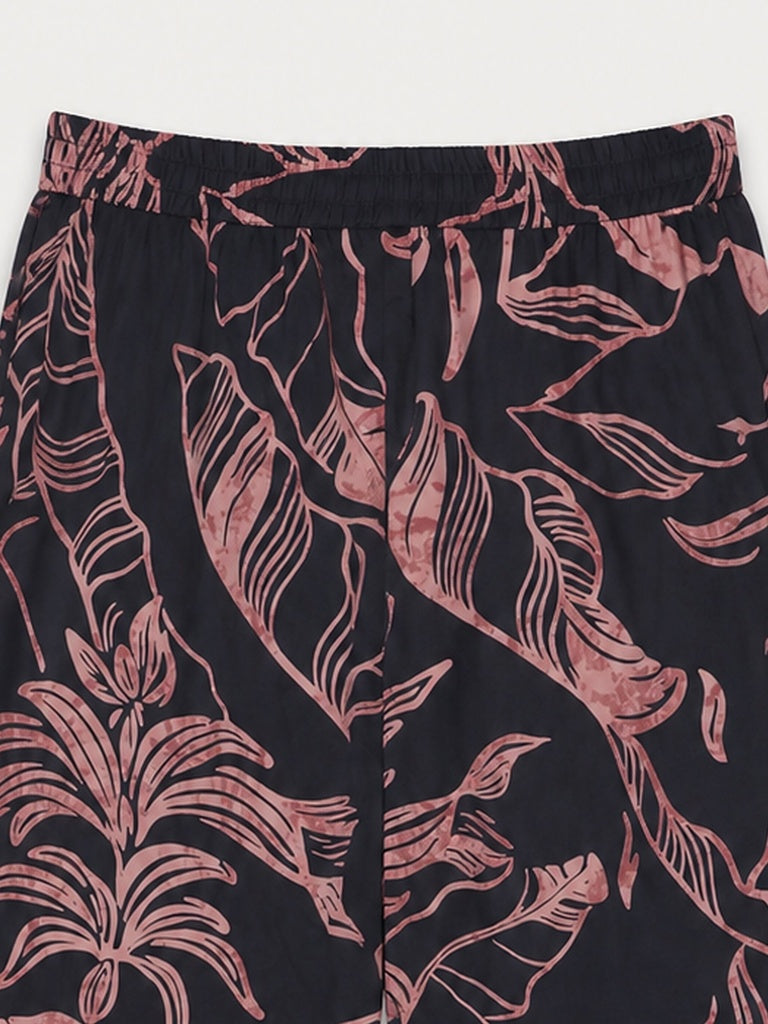 Diza Charcoal Leaf Pattern Palazzos