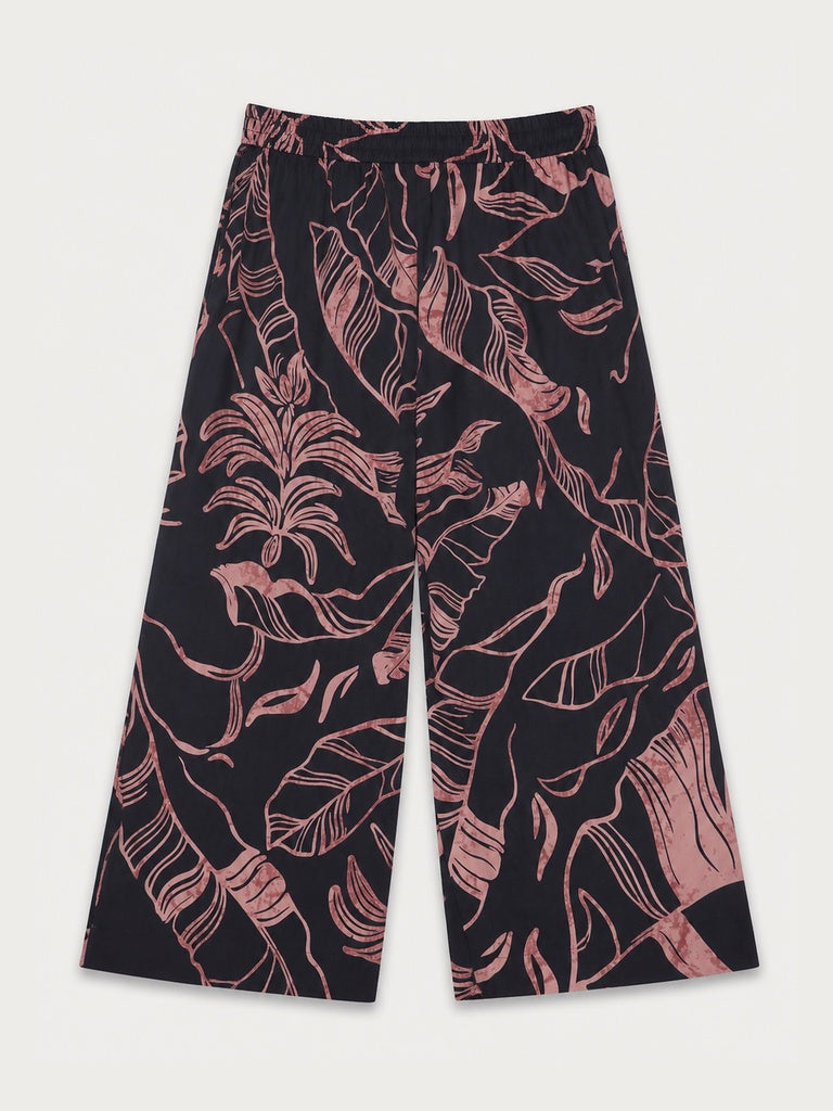 Diza Charcoal Leaf Pattern Palazzos