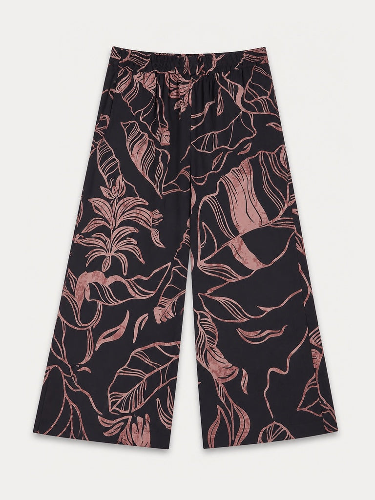 Diza Charcoal Leaf Pattern Palazzos