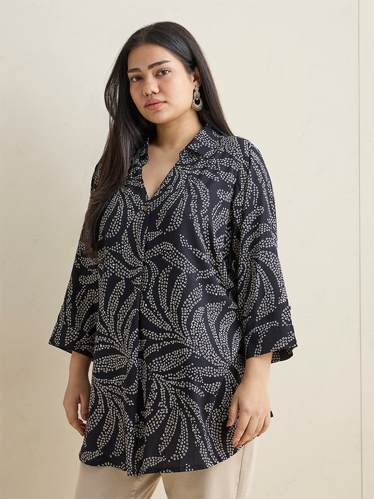 Diza Black Botanical Printed Tunic