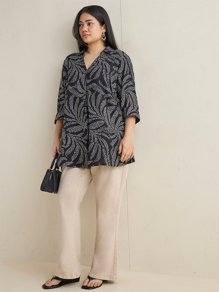 Diza Black Botanical Printed Tunic