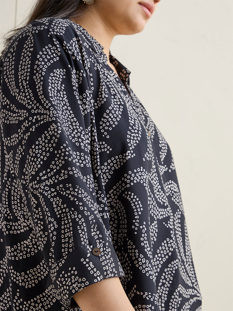 Diza Black Botanical Printed Tunic