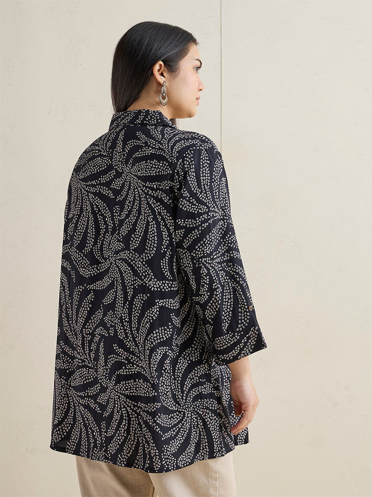 Diza Black Botanical Printed Tunic