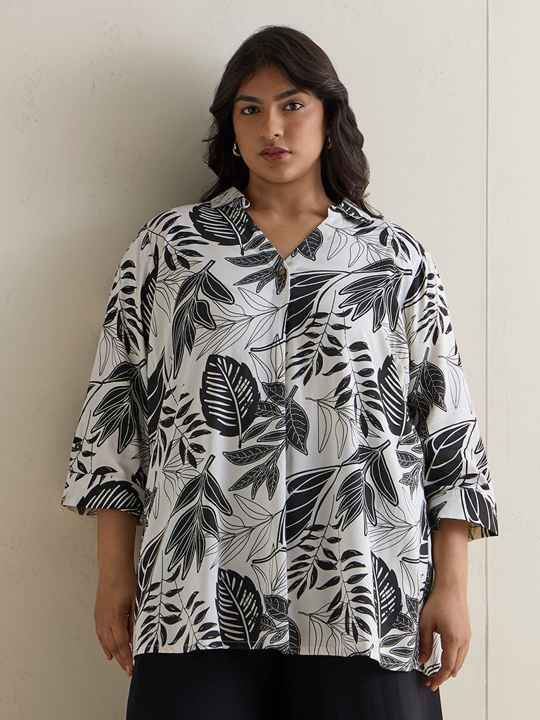 Diza White Botanical Printed Tunic