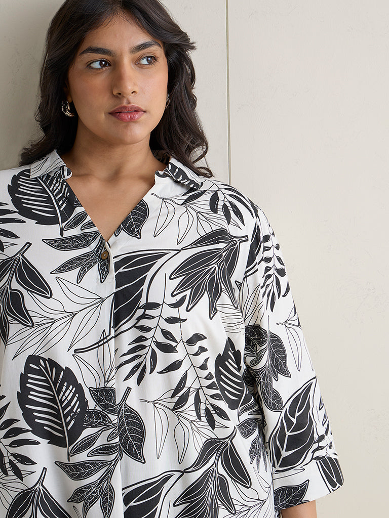 Diza White Botanical Printed Tunic