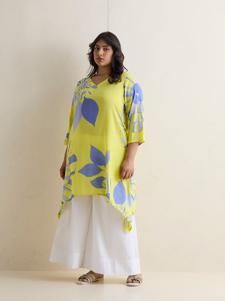 Diza Lime Floral Printed A-Line Kurta