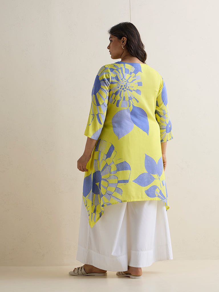 Diza Lime Floral Printed A-Line Kurta