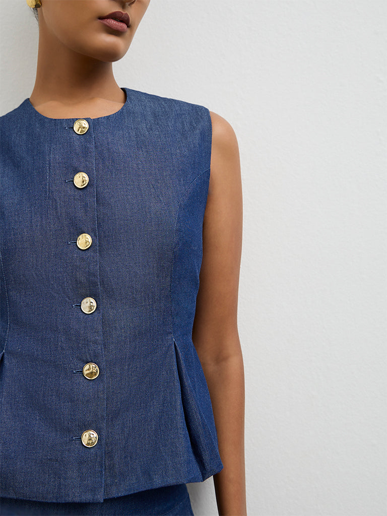 Wardrobe Indigo Denim Peplum Blouse