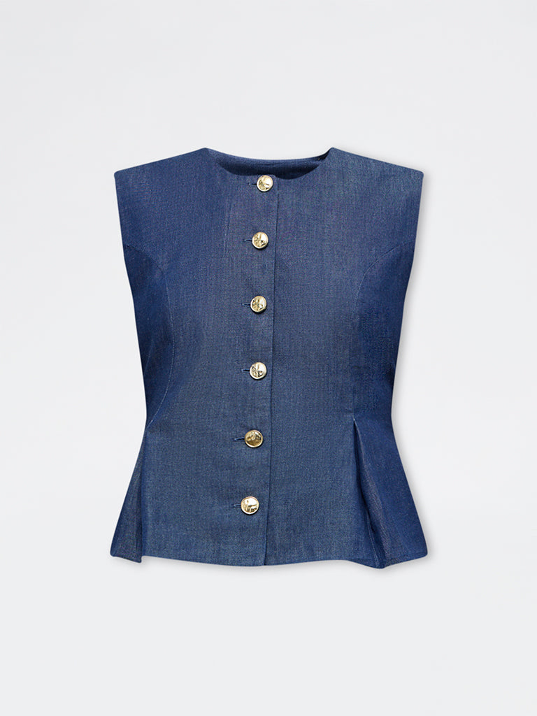 Wardrobe Indigo Denim Peplum Blouse