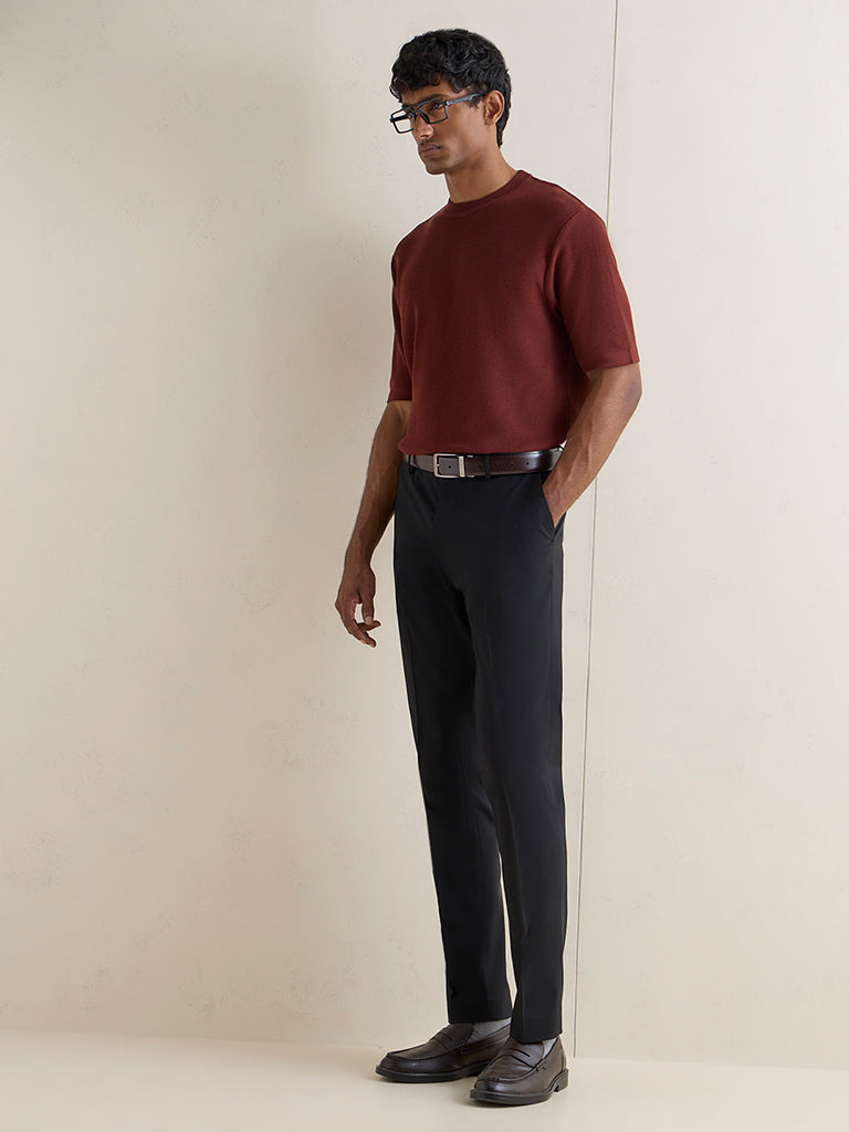 WES Formals Rust Knitted Slim-Fit T-Shirt