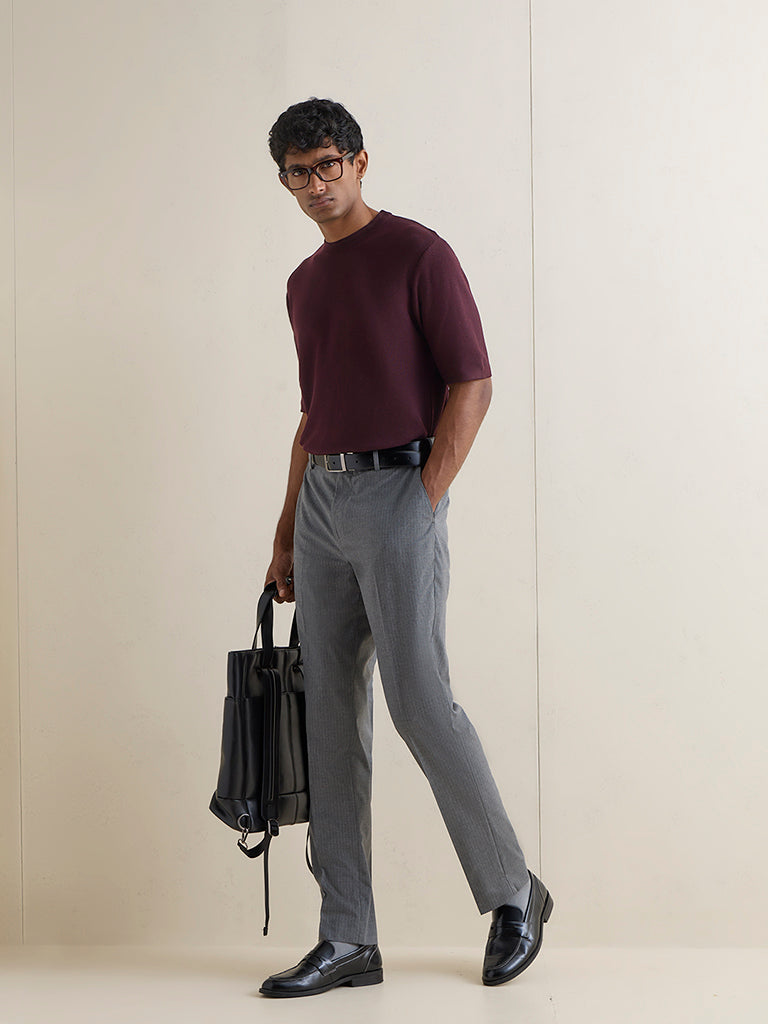 WES Formals Wine Knitted Slim-Fit T-Shirt