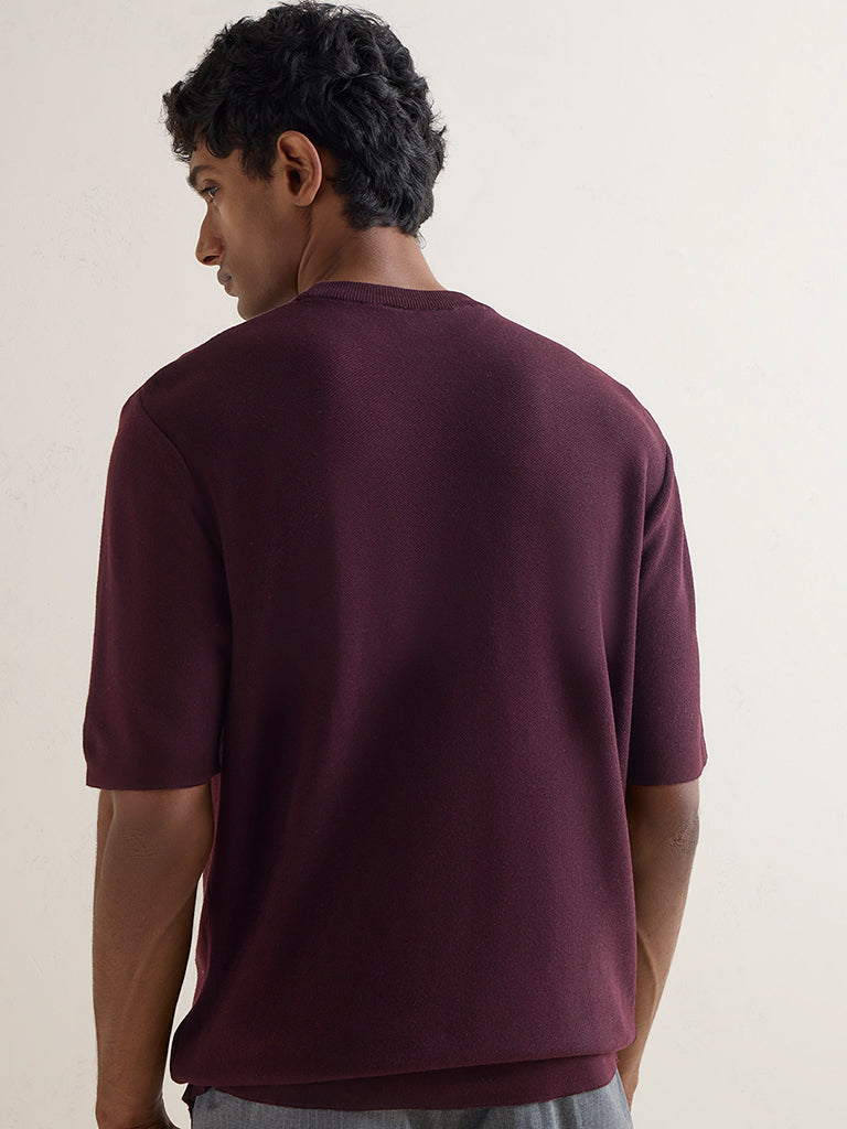 WES Formals Wine Knitted Slim-Fit T-Shirt
