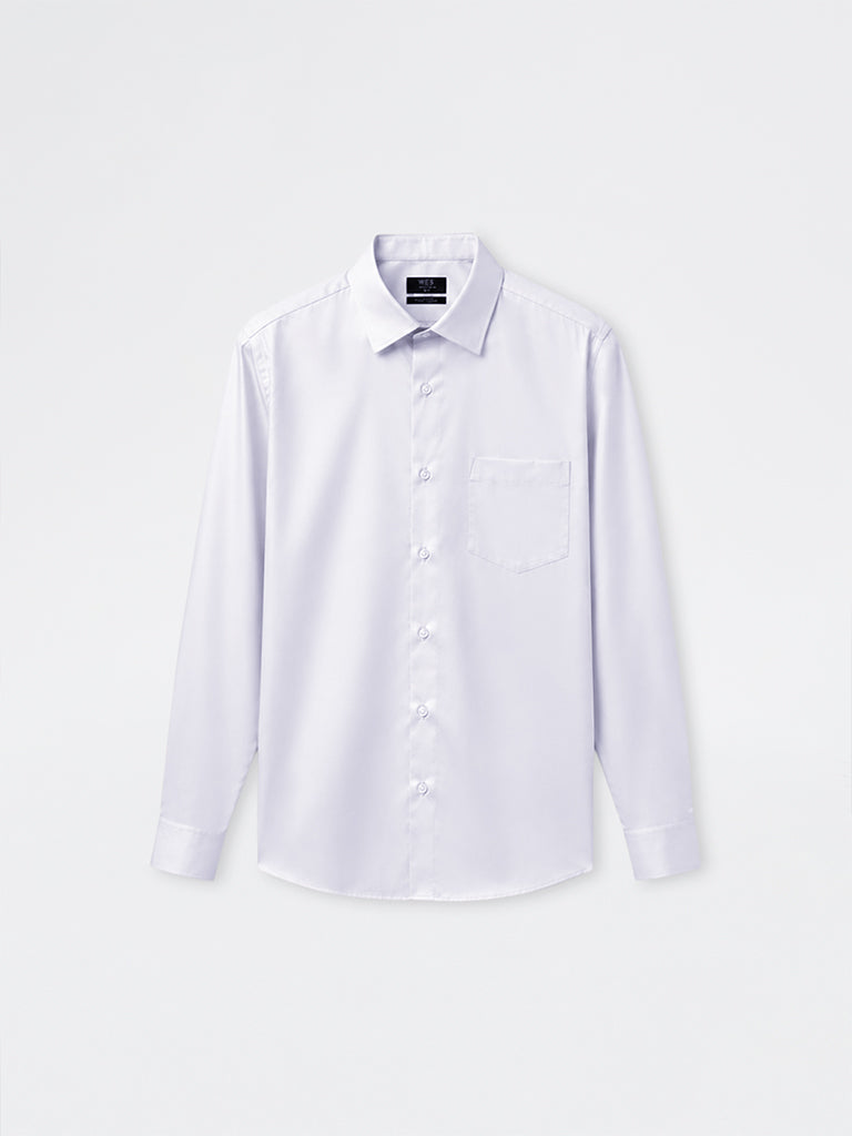WES Formals Cream Solid Slim-Fit Cotton Shirt