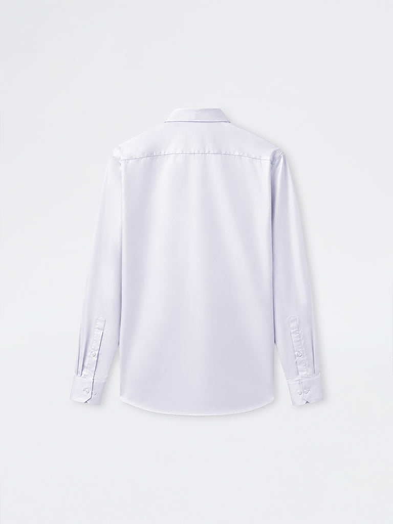 WES Formals Cream Solid Slim-Fit Cotton Shirt