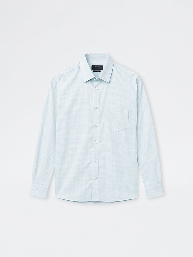 WES Formals Green Checkered Slim-Fit Cotton Shirt