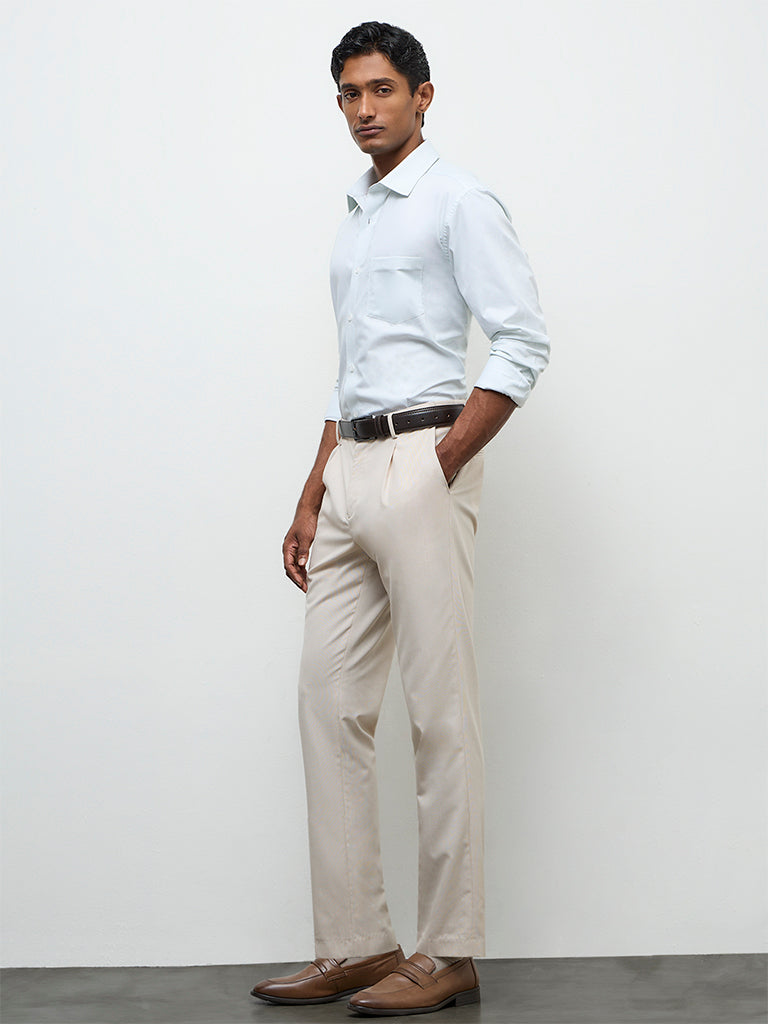 WES Formals Green Checkered Slim-Fit Cotton Shirt