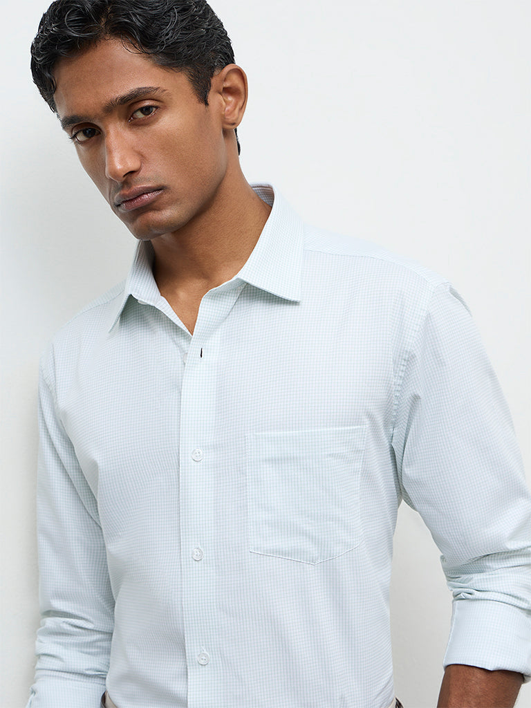 WES Formals Green Checkered Slim-Fit Cotton Shirt